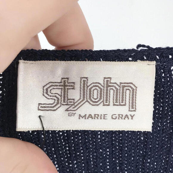 Women's Vintage St John By Marie Gray Cardigan Sweater Navy Blue Small - Picture 3 of 3